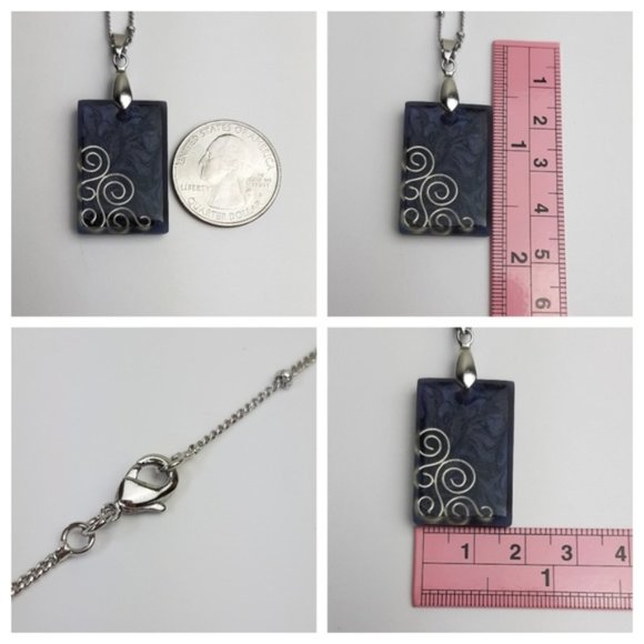 Handmade Pendant Necklace Floating Tie Dye Swirl Geometric Purple Pendant - Picture 6 of 9